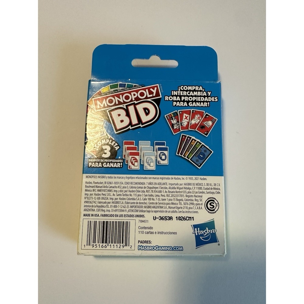 Hasbro Gaming Monopoly Bid Card Game Spanish Edition 2-5 Players Ages 8-11 - Picture 2 of 5